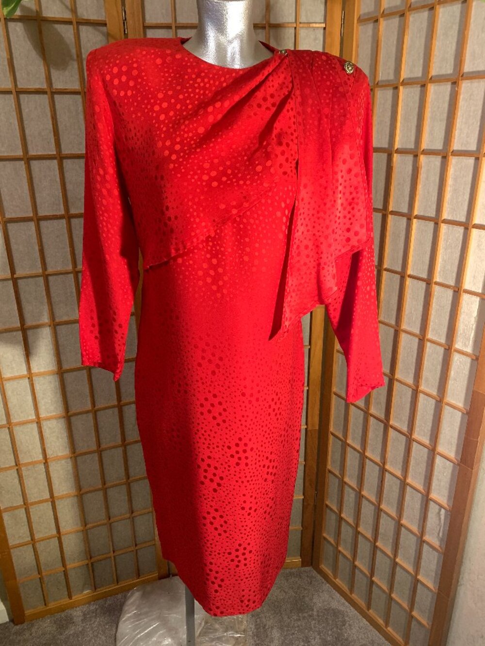 ST. GILLIAN SILKS Red Polka Dot 100% Silk Dress * sz 8 * VINTAGE
